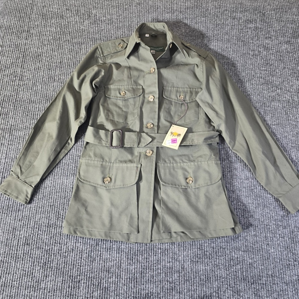 George Stafford & Sons Safari Jacket Belted Field Coat Womens Size 4‎ Green NWT